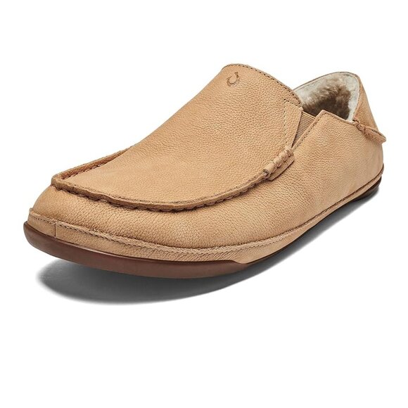 OluKai Men's Kipuka Hulu Nubuck Leather Slippers Loafers Size 11 $130 Natural - Picture 1 of 13